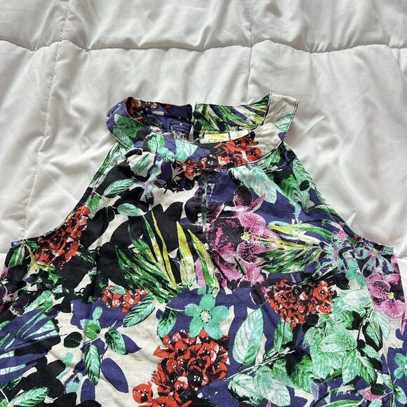 C&C California Womens S 100% Linen Sleeveless Dress Tropical Palm Floral Halter - Picture 2 of 7